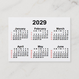 2029年52週間カレンダー(Janz Business Cards) 名刺
