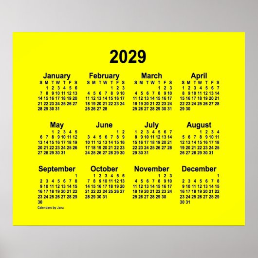 2029年 黄色カレンダー / Janz Print ポスター (正面)
