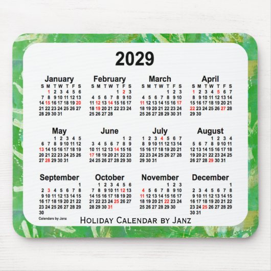 2029 Green Holiday Art Calendar by Janz Mouse pad マウスパッド (正面)