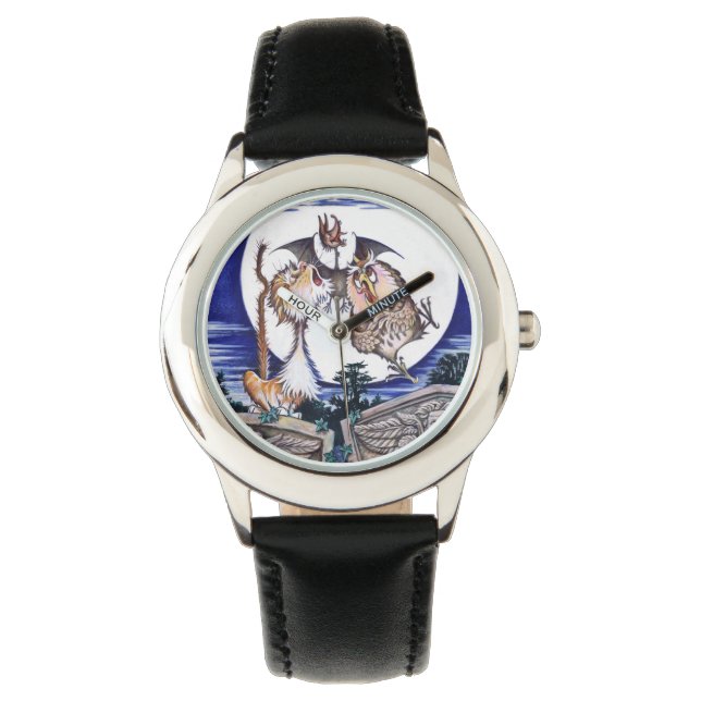 202.ネコとこうもりとフクロウの腕時計 腕時計 (正面)