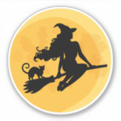 202.ハロウィーンの魔女と猫の月 シール (正面)