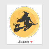 202.ハロウィーンの魔女と猫の月 シール (シート)