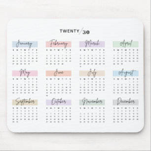 2030年カレンダーPASTEL手書きスクリプト マウスパッド