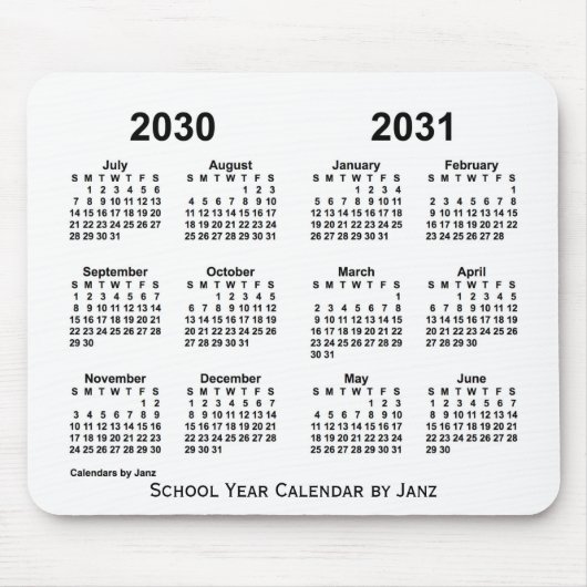 2030年～2031年白学年予定表 マウスパッド (正面)