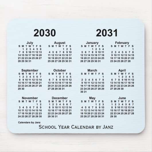 2030-2031 Alice Blue School Year Calendar by Janz マウスパッド (正面)