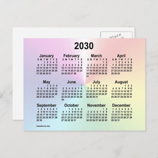 2030 Rainbow Cloud Mini Calendar by Janz ポストカード (正面/裏面)