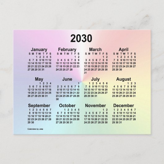 2030 Rainbow Cloud Mini Calendar by Janz ポストカード (正面)