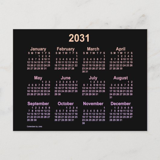 2031年 ネオン・イパネマ ミニカレンダー（Janz） ポストカード (正面)