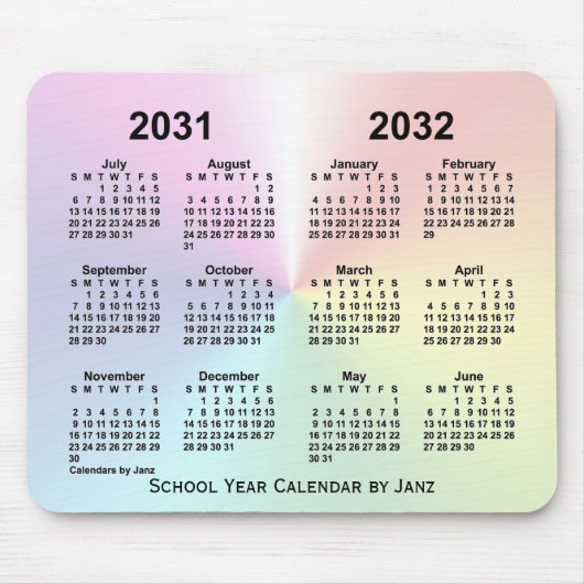 2031-2032 Rainbow Cloud School Calendar by Janz マウスパッド (正面)