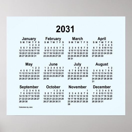 2031 Alice Blue Calendar by Janz Print ポスター (正面)