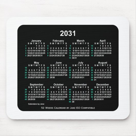 2031 Neon 52 Weeks ISO Calendar by Janz Two Tone マウスパッド (正面)
