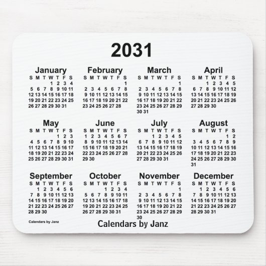 2031 White Calendar by Janz Mouse Pad マウスパッド (正面)