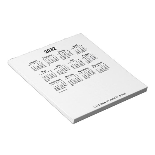 2032ホワイトカレンダーby Janz Notepad ノートパッド (アングル)