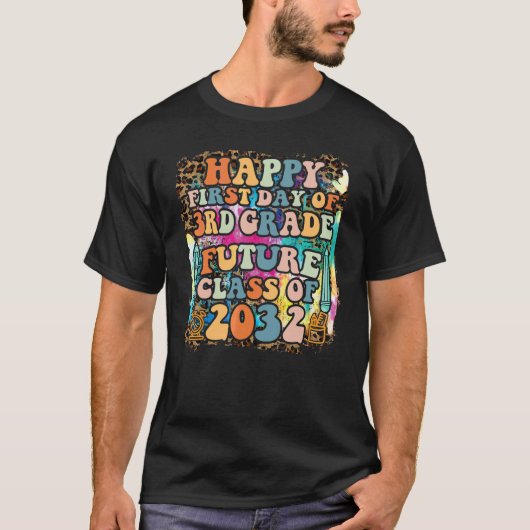 2032年度卒業予定3年生の初日 ヒョウ柄 Tシャツ (正面)