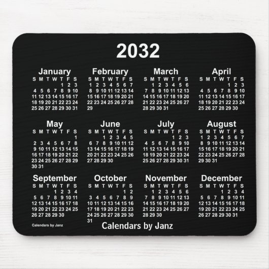 2032 Neon White Calendar by Janz Mouse pad マウスパッド (正面)