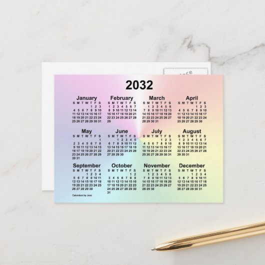 2032 Rainbow Cloud Mini Calendar by Janz ポストカード (正面/裏面インサイチュ)
