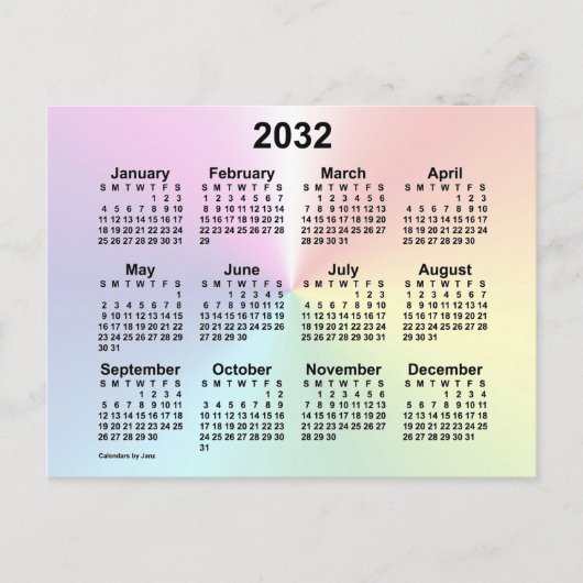 2032 Rainbow Cloud Mini Calendar by Janz ポストカード (正面)