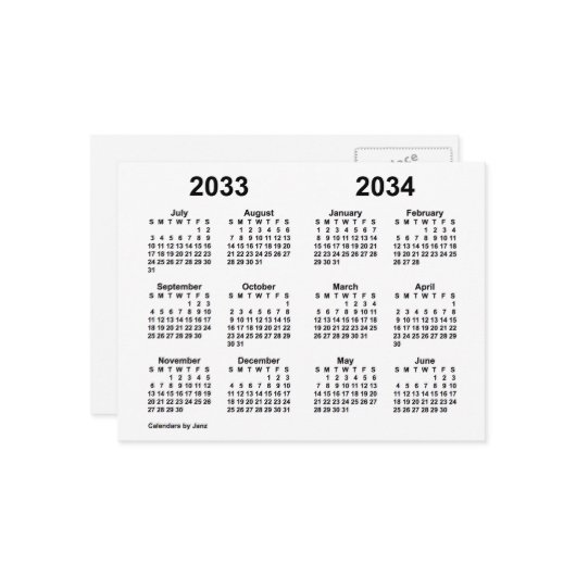 2033-2034 ホワイト スクール カレンダー by Janz ポストカード (正面/裏面インサイチュ)