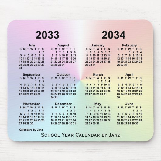 2033-2034 Rainbow Cloud School Calendar by Janz マウスパッド (正面)