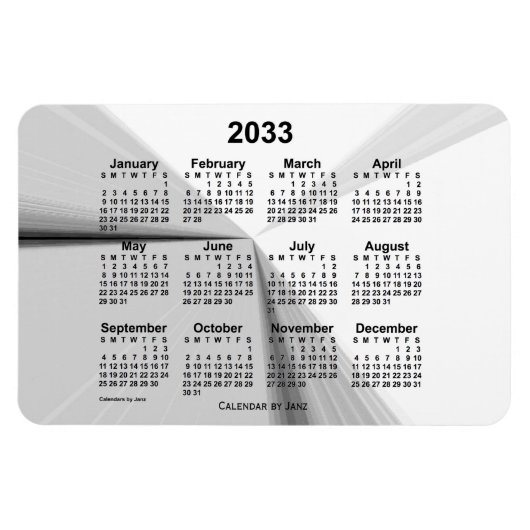 2033 Vanishing Smoke Calendar by Janz 4x6 マグネット (横)
