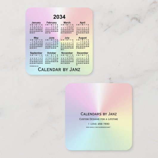 2034レインボーきらめくカレンダー スクエア名刺 (正面/裏面)