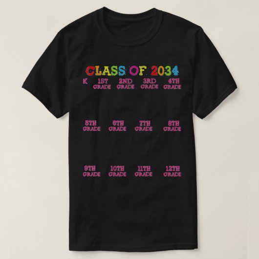 2034年のClass Of 2034 Handprint幼稚園と一緒に成長 Tシャツ (デザイン正面)