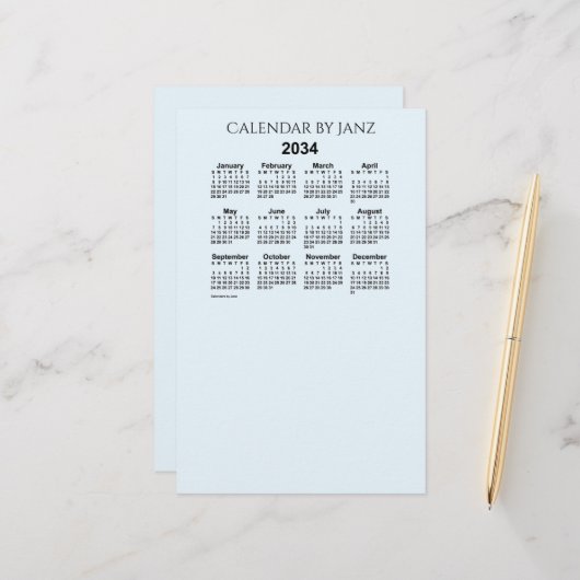 2034年アリスブルーカレンダー（Janz Stationary著） 便箋 (正面/裏面インサイチュ)