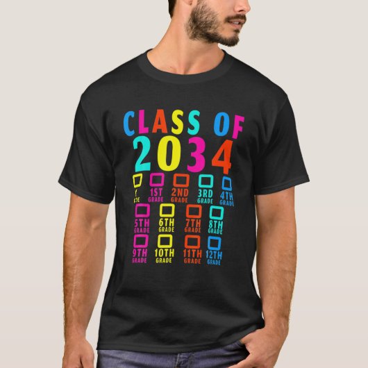 2034年クラスの成長と私のチェックリスト卒業 Tシャツ (正面)