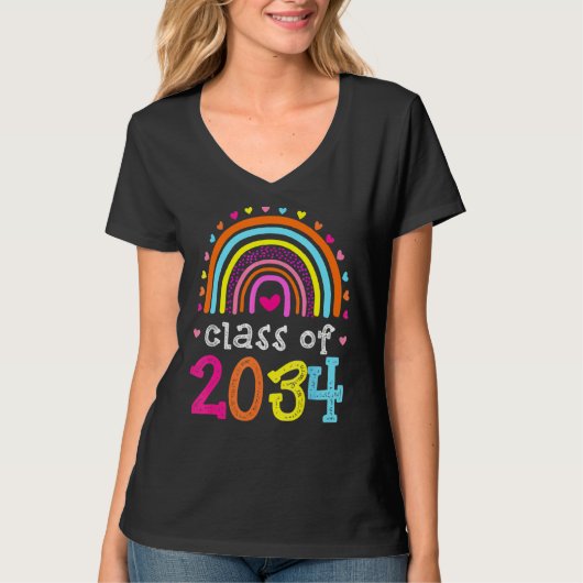 2034年レインボーピンクの大学院プリスクールの種類のクラス Tシャツ (正面)