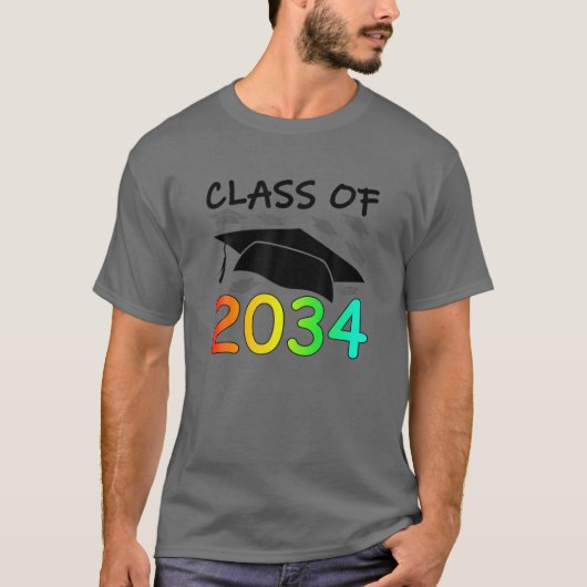 2034年卒業クラス手プリント宇宙K -12Th Tシャツ (正面)