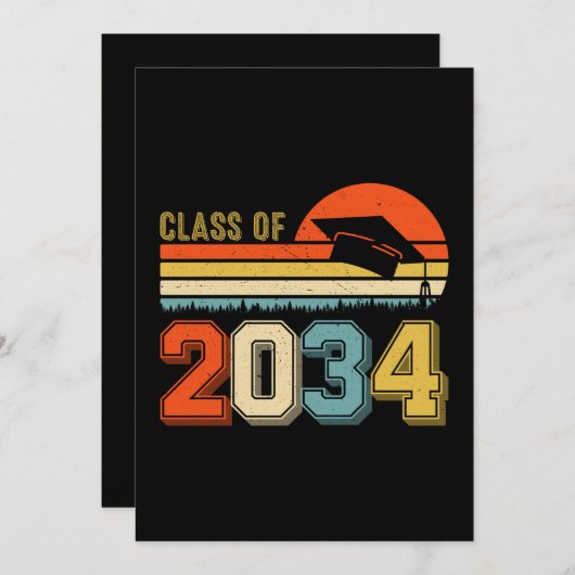 2034年度一緒に成長しよう プレスクール卒業 ヴィンテージ 招待状 (正面/裏面)