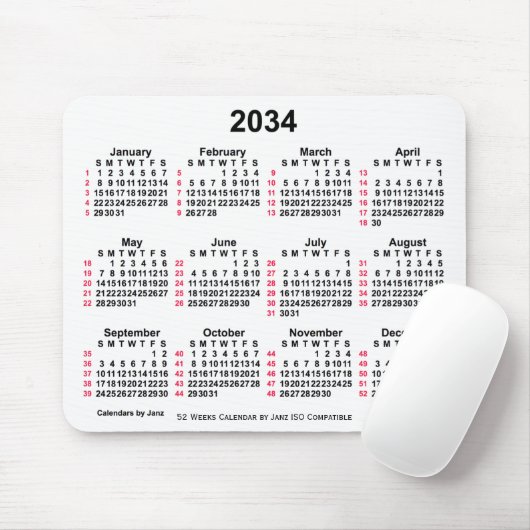 2034白52週間ISOカレンダー(Janz) マウスパッド (マウス)