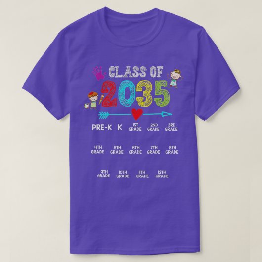 2035年のクラスは私と一緒に成長PreK 12th Gr Tシャツ (デザイン正面)