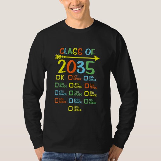 2035年クラスは私と一緒に成長チェックリスト幼稚園 Tシャツ (正面)