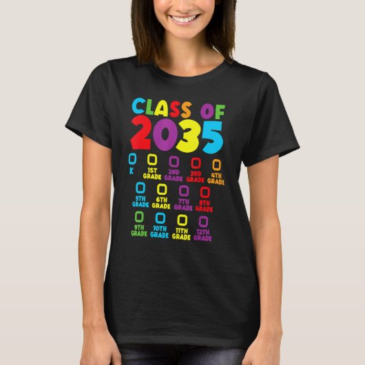 2035年クラスは私と一緒に成長チェックリスト幼稚園 Tシャツ (正面)