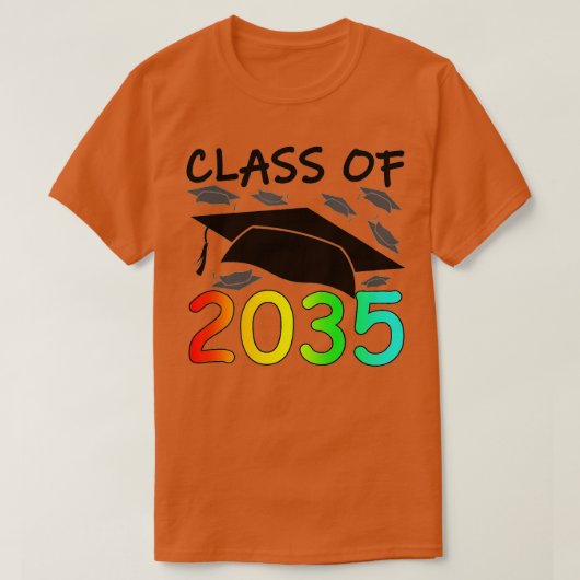 2035年卒業クラスの手プリント宇宙PreK 12 Tシャツ (デザイン正面)