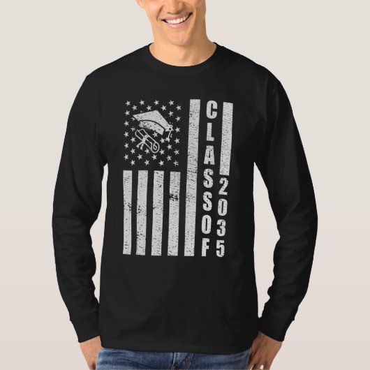2035年卒業 アメリカ国旗デザイン 苦学生風卒業記念グッズ Tシャツ (正面)