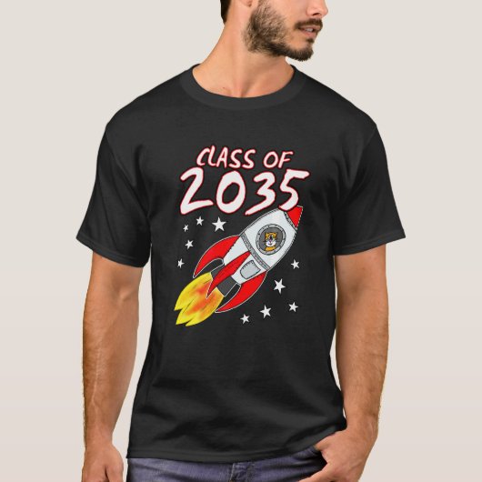 2035年卒業 スペース ロケット 猫 1 Tシャツ (正面)