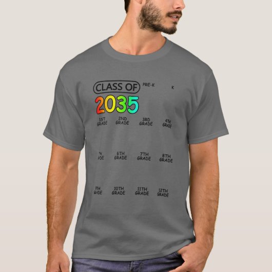 2035年学級幼稚園と一緒に成長チェックリスト Tシャツ (正面)