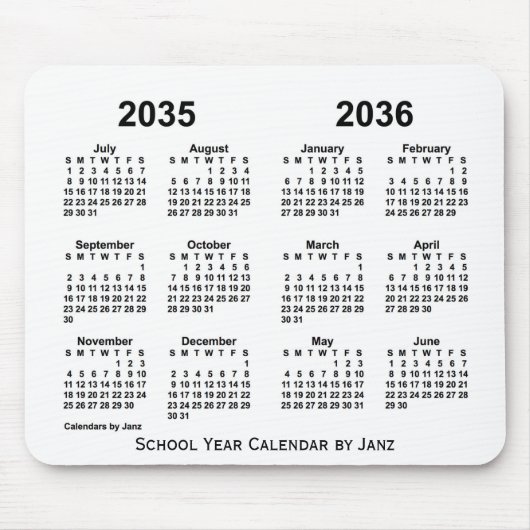 2035年～2036年白学年予定表 マウスパッド (正面)