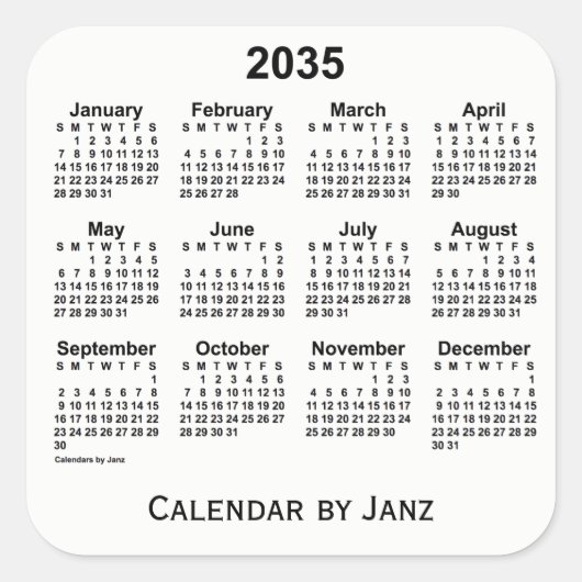 2035白カレンダーby Janz Squareステッカー スクエアシール (正面)