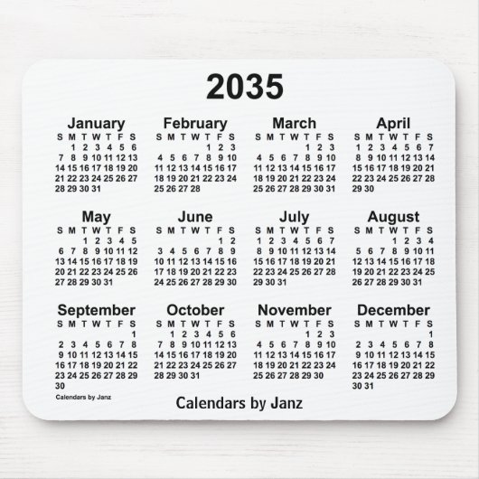 2035 White Calendar by Janz Mouse pad マウスパッド (正面)