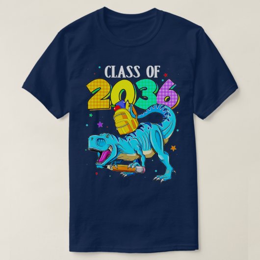 2036年のクラスは私と一緒に成長レックス恐竜 Tシャツ (デザイン正面)
