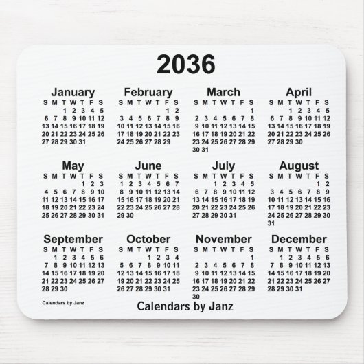 2036年ホワイトカレンダー(Janz Mouse Pad) マウスパッド (正面)
