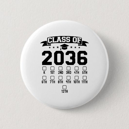 2036年卒園 幼稚園の初めての学校のチェック 缶バッジ (正面)