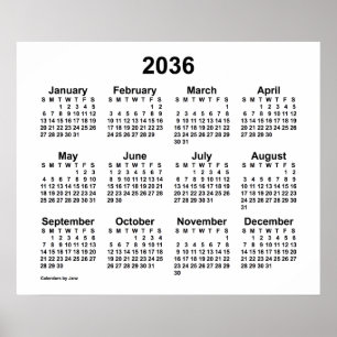 2036年 ホワイト カレンダー(Janz Print) ポスター