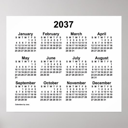 2037年カレンダー（ホワイト） / Janz Print ポスター (正面)