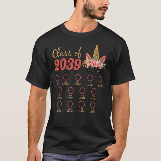 2039年のクラスは私と一緒に成長する最初の日の学校ユニコール Tシャツ (正面)