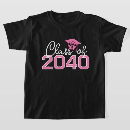 2040年卒業生 すくすく成長しよう ピンクのリボンの卒業記念 Tシャツ (レイダウン)