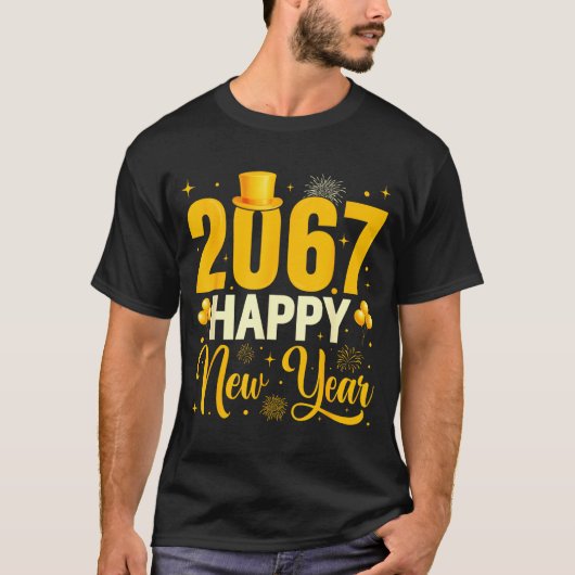2067 おめでとう 旧正月 レトロ 面白い 67 ６ ７ 数字 Meme Tシャツ (正面)